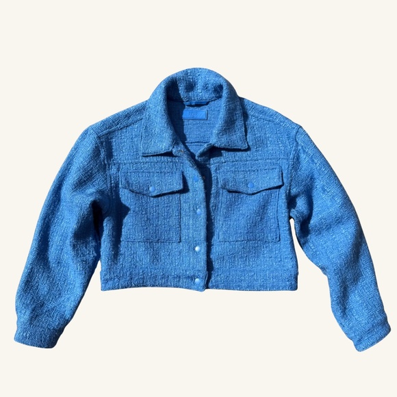 BLANK NYC Blue Tweed Style Cropped Jacket M - Picture 1 of 2